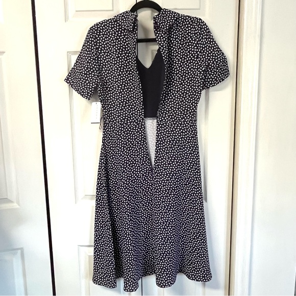 ALEXIA ADMOR Midi Heart Pattern Fit & Flare Collared Navy & White Dress Size 6 - Picture 11 of 16